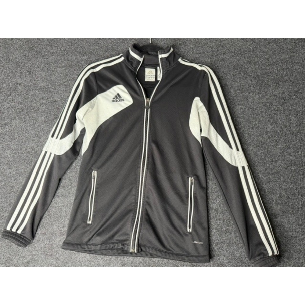 Adidas ClimaCool Track Jacket Black White Striped Full Zip Mesh Womens Small